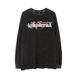 Men Long Sleeve Shirt Distressed Printed Loose Long Sleeves Male Couple Casual T-shirt