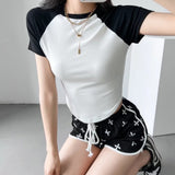 Women T-Shirt Short Sleeve Solid Color Curved T-shirt Top