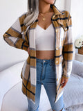 Plaid Trench Coat Casual Contrast Color Plaid Long-Sleeved Woolen Coat