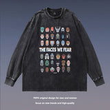 Men Long Sleeve Shirt Vintage Distressed Long Sleeve T-shirt Men and Women Oversize Couple
