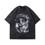 Men T Shirt Vintage Printed Distressed Short-Sleeved T-shirt Men and Women Wash Couple