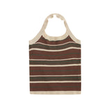 Women Vest Knitted Striped Heart-Hanging Girl Summer Casual Contrast Color Short