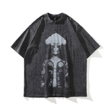 Men T Shirt T Yabi Style Dark Print Worn Looking Washed-out Short Sleeve T-shirt for Men and Women