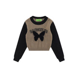 Women Sweater Color Matching Sweater Women's Autumn Leisure round Neck Long Sleeve Short