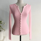 Women Long Sleeve Shirt V-neck Sweater Long Sleeve Cardigan Button Women