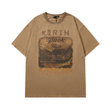 Men T Shirt Vintage Distressed Washed Loose Casual Short Sleeve T-shirt for Men and Women
