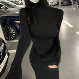 Women's Long Sleeve Shirt Autumn Split Long Sleeve Bottoming Shirt Women's Tight