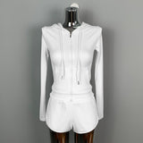 Women Long Sleeve Shirt Hooded Cardigan Long Sleeve Coat Shorts Casual