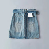 Women Skirt Short Belt Denim Skirt