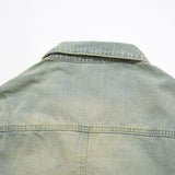 Men Denim Jacket Men's Loose Lapel Long Sleeves Distressed Jacket