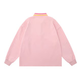 Men Hoodie Embroidery Love Lapel Sweater Boys Loose Long Sleeve Half-Open Collar Polo Shirt Pullover Top