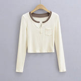 Women T-shirt Short Bottoming Shirt Women's Clothing T-shirt in Contrast Color