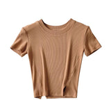 Women T-Shirt Summer round Neck Tight Short Top T-shirt for Women