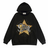 Men Hoodie Sequin Embroidery Five-Pointed Star Hooded Sweater