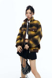 Unisex Jacket Autumn Retro Contrast Color Plaid Coat Women's Clothing