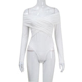 Women Jumpsuit Long Sleeve Cross Slim High Waist off-the-Shoulder Jumpsuit