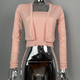 Women Long Sleeve Shirt Vest Long Sleeve Cardigan Two-Piece Suit