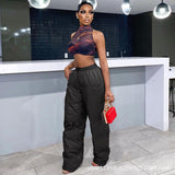 Women Cargo Pants Retro Pants Elastic Pocket Low Waist Trousers