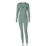 Women Jumpsuit Fashion Solid Color Slim Fit Sports Long Sleeve Jumpsuit