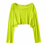 Women T-Shirt Loose Long Sleeve Short Top round Neck