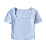 Women T-Shirt Slim-Fit Short-Sleeved T-shirt Summer High Waist Crop Top