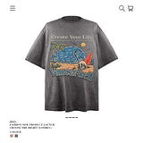 American vintage street T-shirt retro men's loose half sleeve
