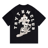 Men T Shirt Printed Short-Sleeved T-shirt Men and Women Couple Loose Retro Distressed