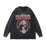 Men Long Sleeve Shirt High Street Vintage Dark Printed Distressed Long Sleeve T-shirt for Men and Women