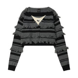 Women Sweater Knitted Cardigan Hanging Color Matching Cropped Sweater Coat
