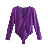 Women T-shirt Fall V-neck Long Sleeve Base Bodysuit T-shirt