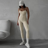 Women Jumpsuit Sports Yoga U-Shaped Spaghetti Straps Sleeveless One-Piece Trousers