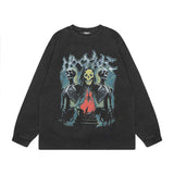 Men Long Sleeve Shirt Rock Print Washed Oversize Long Sleeve Bottoming T-shirt Men and Women Ins