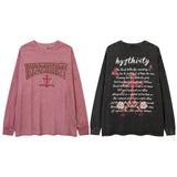 Men Long Sleeve Shirt Graffiti Washed and Worn Bottoming Long Sleeve T-shirt Loose Men and Women