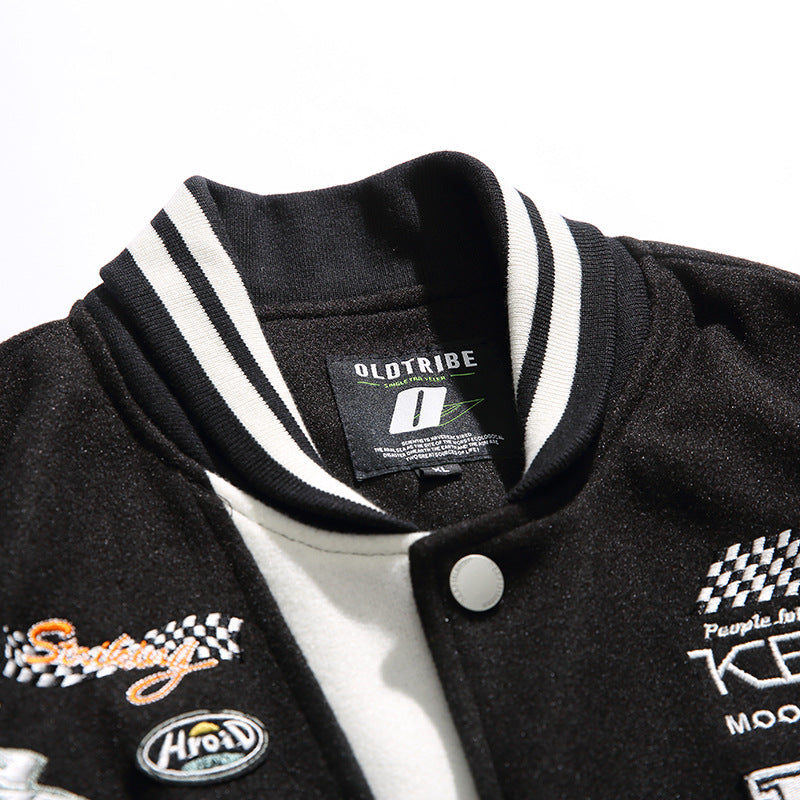 Varsity Jacket Vintage Spring Solid Color Embroidery Loose