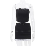 Women Co-Ord Set Summer Sweet Contrast Color Tube Top Short Skirt Suit