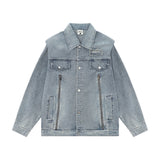 Men Denim Jacket Spring and Autumn Washed Denim Clothes Jacket Stitching Padded Shoulder Denim Jacket