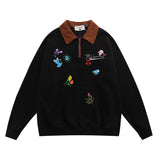 Men Long Sleeve Shirt Letter Polo Sweater Men and Women Vintage Couple Long-Sleeve T-shirt