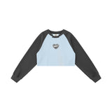 Women Hoodie Patchwork round Neck Short Heart Printing Autumn Long Sleeve