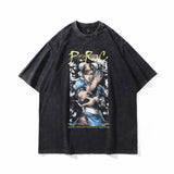 Men T Shirt Washed and Worn Vintage Print Short Sleeves T-shirt Men Loose Trendy