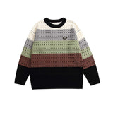 Unisex Sweatshirt Autumn Colorful Striped Hollow Top