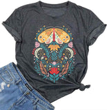 Vintage Boho Shirt Women Moon Moth Flower