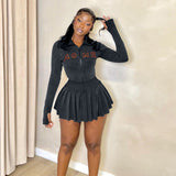 Women Co-Ord Set Casual Women's Top Pleated Skirt Suit Short Skirt
