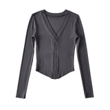 Women T-Shirt Long Sleeve Bottoming Shirt Women Fall Slim Fit V-neck Slimming T-shirt