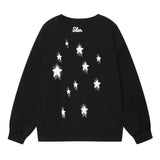 Men Hoodie Pentagram Puff Print round Neck Loose Sweatshirt