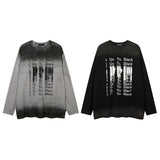 Men Long Sleeve Shirt Distressed Gradient Long Sleeve T-shirt Men and Women Hiphop Street Retro Base