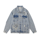 Men Denim Jacket Embroidered Spider Denim Jacket Men Loose Wash Do the Old Cowboy Coat