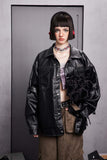 Unisex Jacket Fall Contrast Color Line Leather Coat Women's Clothing