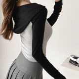 Women T-Shirt Autumn Long Sleeve V-neck Short Hood T-shirt