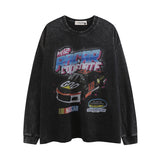Men Long Sleeve Shirt Vintage Printed Washed Distressed Long Sleeve Bottoming T-shirt for Men and Women