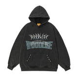 Men Hoodie Letter Printed Hoodie Men's Casual Long Sleeve Loose Wash Pullover Hoodie